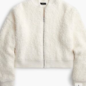 J Crew Ivory Zip-Front Fuzzy Bomber Sweater Jacket in size XXL